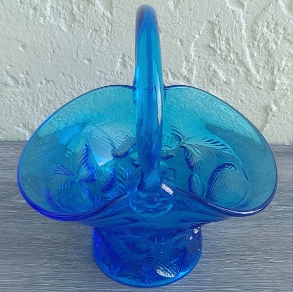Vintage Blue Glass Basket with Handle - Picture 2 of 9